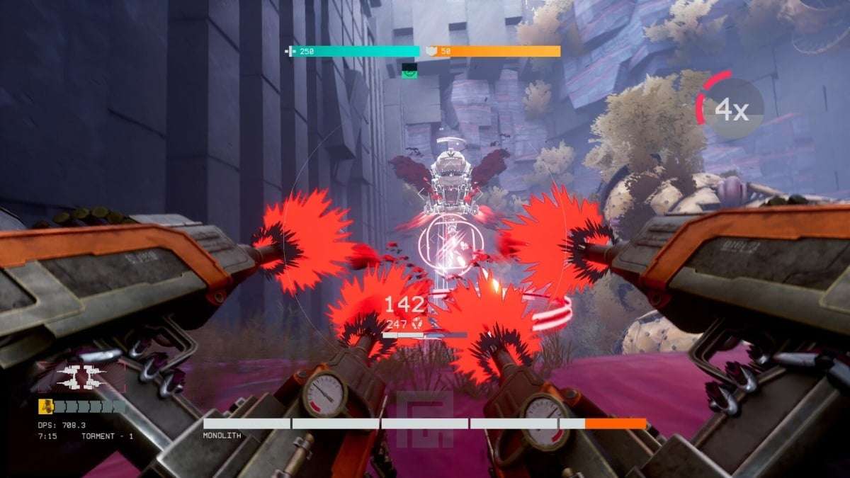 The player unloads at a boss in Unyielder